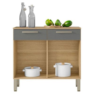 Balcão De Cozinha 90cm Nala 2 Portas 2 Gavetas Kits Paraná Freijó Gris
