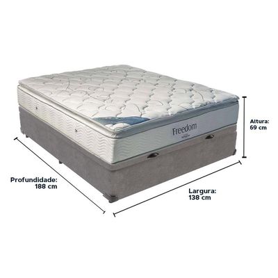 Cama Box Baú Cinza E Colchão Freedom Molas Ensacadas Casal Ortobom