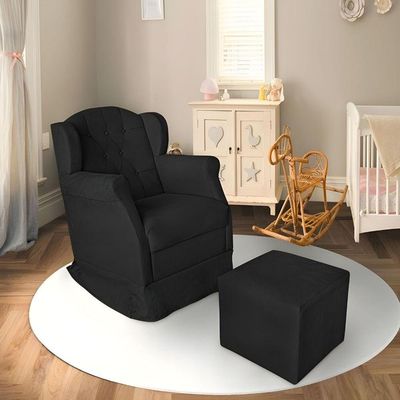 Poltrona Amamentação Balanço Confortável Puff Pétala Suede Cor:preto