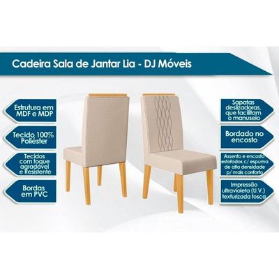 Sala De Jantar Completa Hera Tampo Madeirado C- Vidro Reto 120x90cm E 4 Cadeiras Lia Cedro-off White - Suede Kraft - Dj Móveis