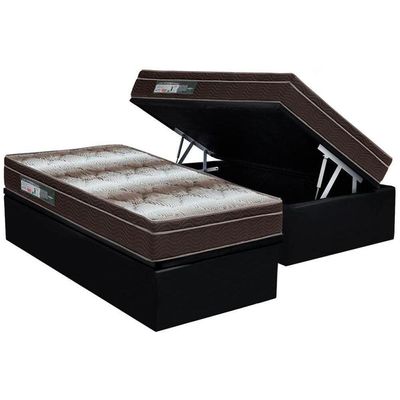 Cama Box Baú Solteiro: Colchão Anatômico Ortobom Ortopédico Light + Base Crc Suede Black(88x188)