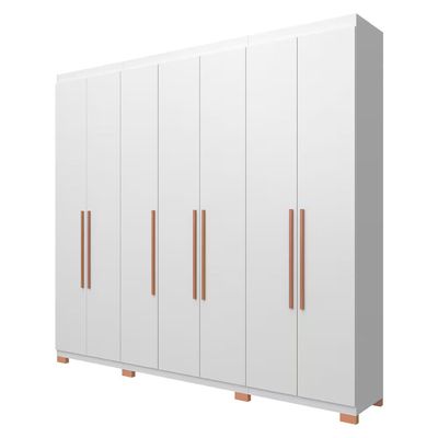 Guarda Roupa Bartira Diplomata com 7 Portas e 6 Gavetas Cômoda Diplomata com 5 Gavetas Cabeceira para Cama Box Casal e Queen Diplomata Branco/Avelã