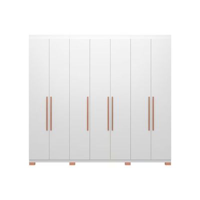 Guarda Roupa Bartira Diplomata com 7 Portas e 6 Gavetas Cômoda Diplomata com 5 Gavetas Cabeceira para Cama Box Casal e Queen Diplomata Branco/Avelã