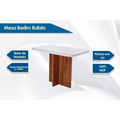 Sala De Jantar Completa Berlim C- Tampo Madeirado Vidro Canto Curvo 120x80cm E 4 Cadeiras Londrina Imbuia-off White - Suede Marrom - Rufato