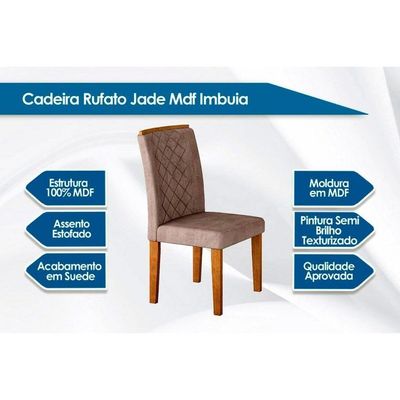 Sala De Jantar Completa Berlim C- Tampo Madeirado Vidro Canto Curvo 120x80cm E 4 Cadeiras Jade Imbuia-off White - Suede Capuccino - Rufato