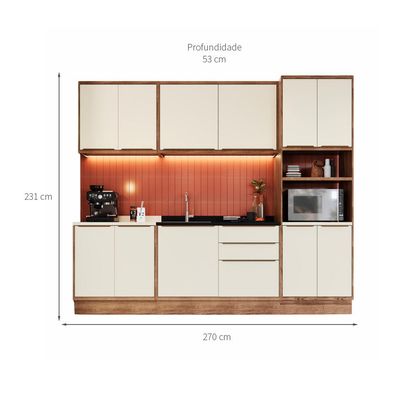 Cozinha Completa Manhattan Ten 11 PT 3 GV Freijó e Argila