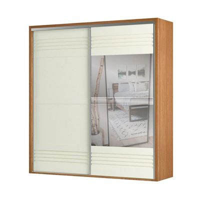 Guarda-Roupa Casal com Espelho Girona 100% MDF 2 PT 2 GV Freijó e Off White