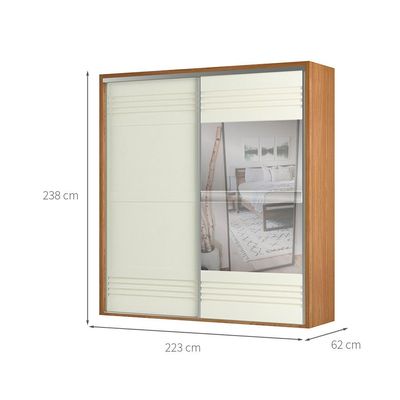 Guarda-Roupa Casal com Espelho Girona 100% MDF 2 PT 2 GV Freijó e Off White