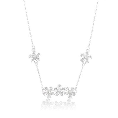 Colar Flores Cristais Minimalistas Prata 925