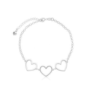 Pulseira 03 Corações Vazados Prata 925