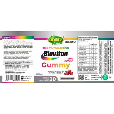 Kit 2 Gummy Multivitamínico Sabor Framboesa Unilife 30 Gomas