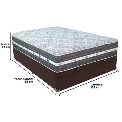 Cama Box Baú Marrom E Colchão Black Graphite Molas Ensacadas Casal 138x188x27 Anjos