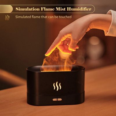 2 Em 1 Umidificador Difusor De Óleo Essencial Com Luz De Chama Noturna Preto