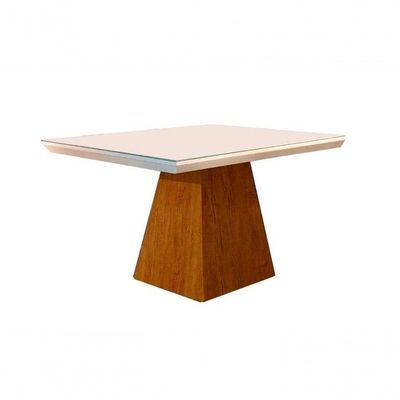 Mesa P- Cozinha Luna C- Tampo 90x90cm Flex Madeirado Vidro Canto Curvo - Imbuia-ripado 3d-off White - Rufato
