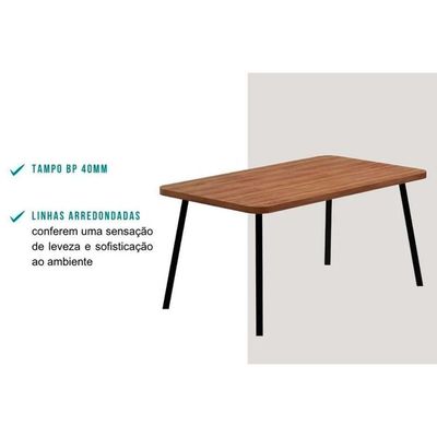 Mesa Para Cozinha Stellar 1597 Aço C-tampo Madeirado 160x90cm Nogal-preto - Carraro