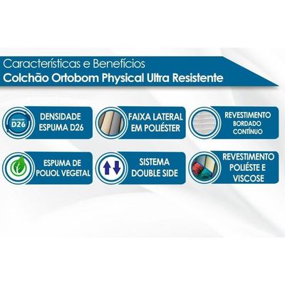 Colchão Casal Espuma D26 Physical Ultra Resistente (138x188x20) Ortobom