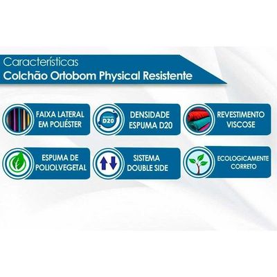 Colchão Solteiro Espuma Physical Resistente Liso (88x188x12) Ortobom