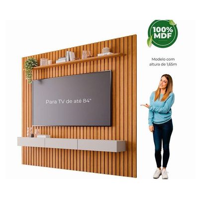 Home P/tv Até 75 Pol Maragogi C/bancada E Prateleira Ripado 230x220cm Cinamomo/off White - Permóbili