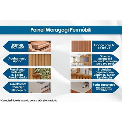 Home P/tv Até 75 Pol Maragogi C/bancada E Prateleira Ripado 230x220cm Cinamomo/off White - Permóbili