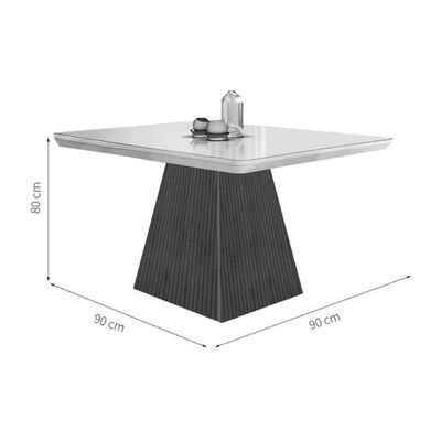 Mesa P- Cozinha Luna C- Tampo 90x90cm Flex Madeirado Vidro Canto Curvo - Imbuia-ripado 3d-off White - Rufato