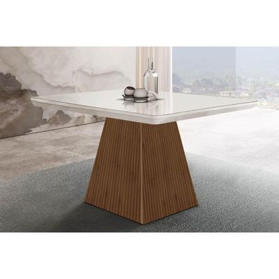 Mesa P- Cozinha Luna C- Tampo 90x90cm Flex Madeirado Vidro Canto Curvo - Imbuia-ripado 3d-off White - Rufato