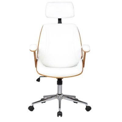 Cadeira Giratória Lisboa Bergen Rivatti Com Encosto De Cabeça Madeira Laminada Pu Branco Base Rodízio