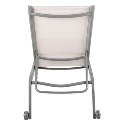 Espreguiçadeira Chaise Outdoor Externa Itaguá Rivatti Alumínio Amêndoa Tela Mesh Bege Com Rodinhas
