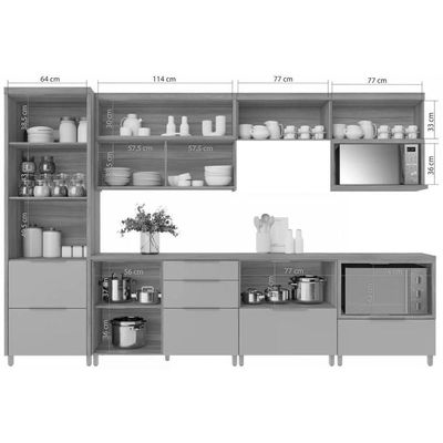 Cozinha Completa Marquesa 7 Peças (3 Aéreos + 3 Balcões + 1 Paneleiro) C6p41 Nature-verde - Nesher