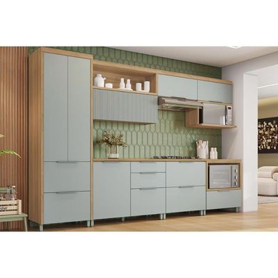 Cozinha Completa Marquesa 7 Peças (3 Aéreos + 3 Balcões + 1 Paneleiro) C6p41 Verde-nature - Nesher