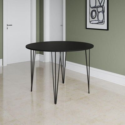 Mesa Jantar Redonda Preta Hairpin 90cm Elen Base Ferro Preto