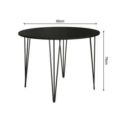 Mesa Jantar Redonda Preta Hairpin 90cm Elen Base Ferro Preto