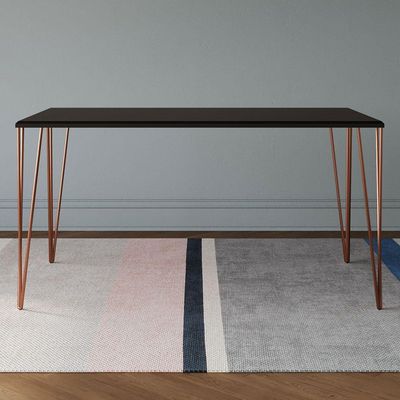 Mesa De Jantar Elen 150x90cm Tampo Preto Com Base Cobre Preto