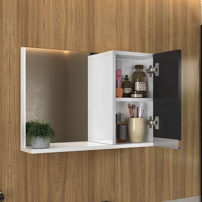 Conjunto Gabinete Banheiro Fox 60cm (gabinete + Cuba + Espelheira) Branco Preto