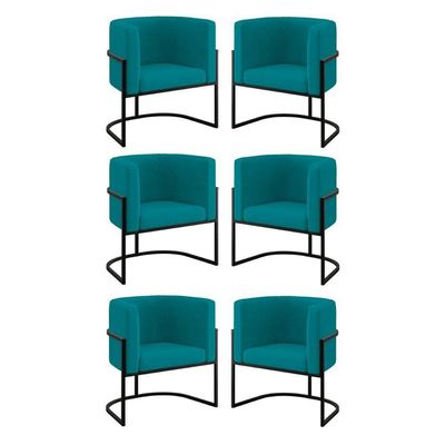 Kit 06 Poltronas Lua Sala Decorativa Base De Ferro Black Azul Turquesa