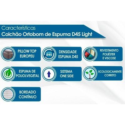 Cama Box Baú King Colchão Espuma D45 Ortobom Light Saúde Ortopillow + Base Crc Courano Black(193x203)