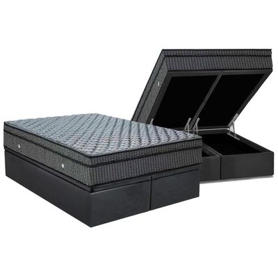 Cama Box Baú Queen Colchão Molas Bonnel Ortobom Hotelaria Nanolastic Orthotel Luxo + Base Crc Suede Gray(158x198)