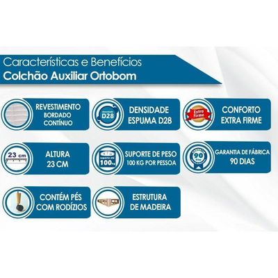 Cama Box Baú C/auxiliar Solteiro: Colchão Molas Ortobom Nanolastic Elegant + Base Crc Courano Branco(88x188)
