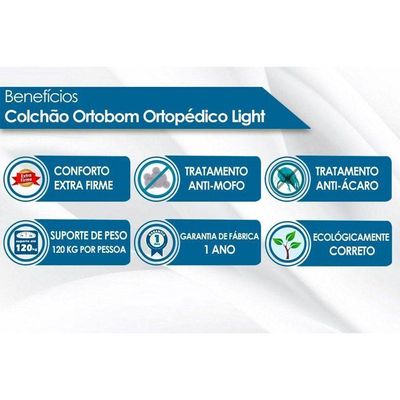 Cama Box Baú C/auxiliar Solteiro: Colchão Anatômico Ortobom Ortopédico Light + Base Crc Courano White(88x188)