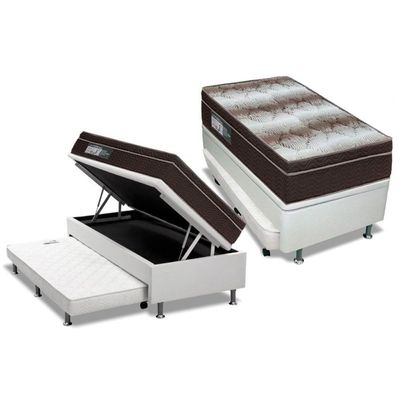 Cama Box Baú C/auxiliar Solteiro: Colchão Anatômico Ortobom Ortopédico Light + Base Crc Courano White(88x188)
