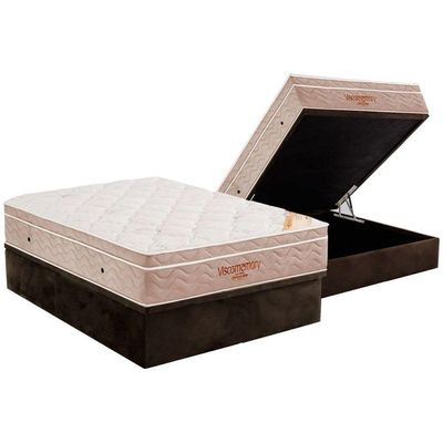 Cama Box Baú Casal Colchão Espuma D33 Ortobom Viscoelástico Apollo Viscomemory + Base Crc Suede Brown(138x188)