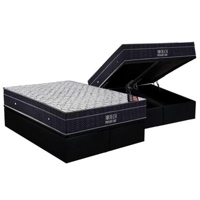 Cama Box Baú King Colchão Molas Bonnel Ortobom Nanolastic Airtech Progressive + Base Crc Suede Black(193x203)