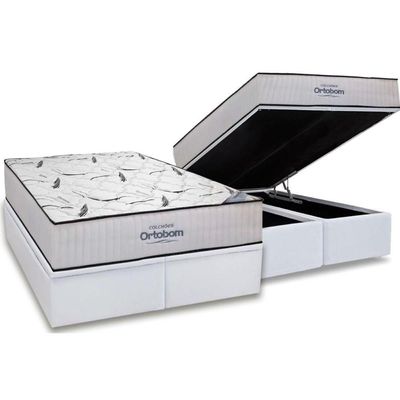 Cama Box Baú King Colchão Espuma D45 Ortobom Highfoam + Base Crc Courano White(186x198)