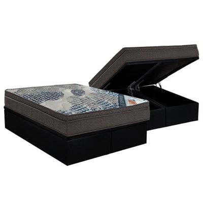 Cama Box Baú King Colchão Molas Ensacadas Ortobom Superpocket Fort Tech Iso + Base Crc Courano Black(193x203)