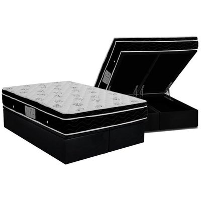 Cama Box Baú King Colchão Molas Bonnel Ortobom Nanolastic Physical Spring + Base Crc Courano Black(186x198)