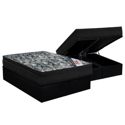 Cama Box Baú King Colchão Molas Bonnel Ortobom Nanolastic Fort Tech Iso + Base Crc Suede Black(193x203)