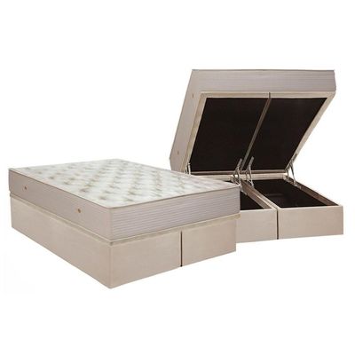 Cama Box Baú Queen Colchão Molas Bonnel Ortobom Hotelaria Nanolastic Orthotel Superluxo + Base Crc Suede Clean(158x198)