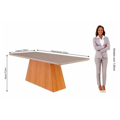 Sala De Jantar Completa Helena C- Tampo Madeirado C- Vidro 210x100cm E 6 Cadeiras Paola Nature-madeirado-suede Nude - Cimol