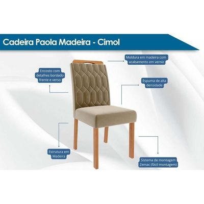 Sala De Jantar Completa Helena C- Tampo Madeirado C- Vidro 210x100cm E 6 Cadeiras Paola Nature-madeirado-suede Nude - Cimol