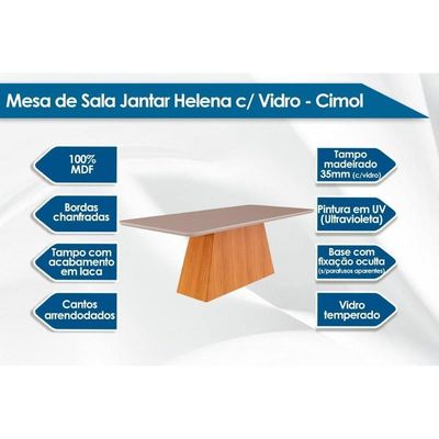 Sala De Jantar Completa Helena C- Tampo Madeirado C- Vidro 210x100cm E 6 Cadeiras Paola Nature-madeirado-suede Nude - Cimol
