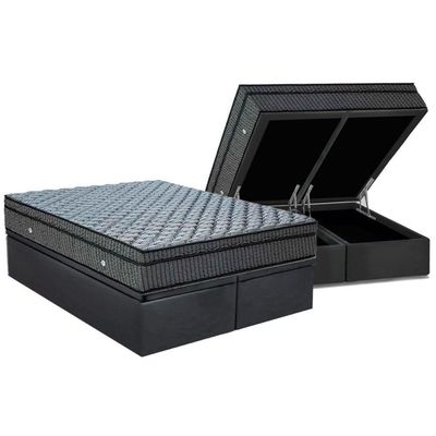 Conjunto Box Baú King: Colchão Espuma Ortobom Superpocket Orthotel Luxo + Base Crc Suede Gray(193x203)